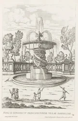 Fontein träffade dolfijnen i trädgården av Villa Doria Pamphilj te Rom Fontänen framför prinsens port i staden Pamfylien (titel på objektet) Le fontane ne palazzi e ne giardini di Roma (serietitel) Fonteinen in de paleizen en tuinen van Rome (serietitel