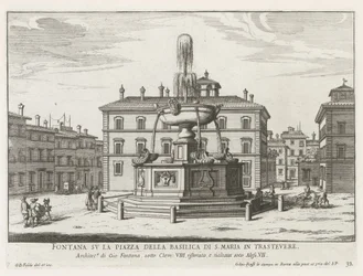 Fontein på Piazza Santa Maria in Trastevere Fontän på torget i basilikan S. Maria in Trastevere (titel på objektet) Fontäner i Rom (serietitel) Fonteinen van Rome (serietitel)