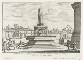 Fontein på Piazza del Popolo i Rom Fontän på Piazza della Porta del Popolo under spiran (titel på objektet) Fontäner i Rom (serietitel) Fonteinen van Rome (serietitel)