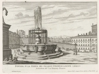 Fontein på Piazza del Quirinale i Rom Fontän på torget i det påvliga palatset i Monte Cavallo (titel på objektet) Fontäner i Rom (serietitel) Fonteinen van Rome (serietitel)