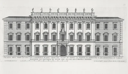 Utsikt över fasaden på Palazzo Chigi, Rom designad av Matteo di Castello, Carlo Maderno (1556-1629) och Giovanni Bernini (1598-1680)