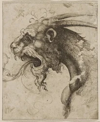 Huvud av en Chimera par Franco (kallad Semolei) (penna, brunt indisk bläck på papper)