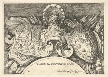 Plåt 2: troféer av romerska vapen från dekorationer ovanför fönstren på andra våningen ..., 1656-58.