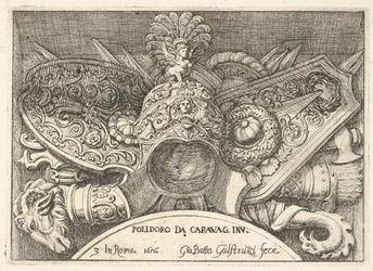 Plåt 3: troféer av romerska vapen från dekorationer ovanför fönstren på andra våningen av ..., 1656.