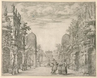 Scenografi för scen 3, "La Vita Humana overo," från "The Triumph of the Pieta"