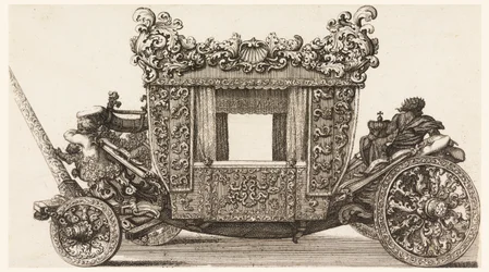 Sidovy av Lord Castelmaines första vagn (1686) Byggd 1686 av Andrea Cornely efter Ciro Ferri, 1687-1700