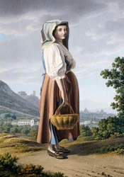 Bonde i bakgrunden av Maddaloni, av Giovan Battista Lusieri (ca 1755-1821), akvarell på papper 32x23 cm, Italien