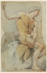 Teckning, studie av en naken äldre man, Bacchus eller någon av hans följeslagare, 1660-70