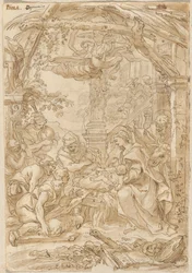 Herdarnas tillbedjan, ca 1680-1690 (teckning med penna och bläck)