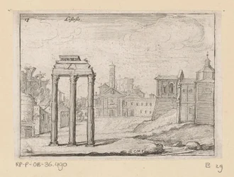 Utsikt över Forum Romanum i Rom Listesso (titel på objekt) Utsikt över Rom (serietitel) Alcune vedute et prospettive di luoghi dishabitati di Roma (serietitel)