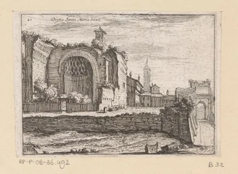 Resten van de Tempel van Venus en Roma i Rom Bakom Santa Maria nova (titel på objekt) Gezichten op Rome (serietitel) Några vyer och perspektiv på obebodda platser i Rom (serietitel)