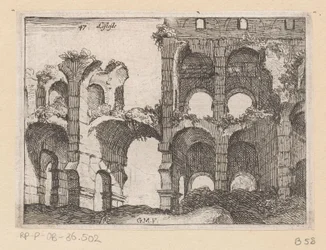 Rester av Colosseum i Rom Listesso (titel på objekt) Utsikt över Rom (serietitel) Alcune vedute et prospettive di luoghi dishabitati di Roma (serietitel)
