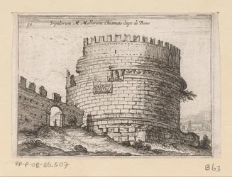 Tombe van Caecilia Metella te Rom Sepulcrum M. Mallorum kallad Cape of Boue (titel på objekt) Gezichten op Rome (serietitel) Några vyer och perspektiv på obebodda platser i Rom (serietitel)