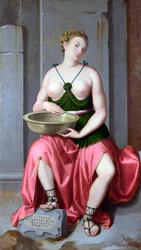 ""Porträtt av Vestal Romaine Tuccia (Tuzia)"" Målning av Giovan Battista Moroni (1520/25-1578) vers 1555 National Gallery, Londres