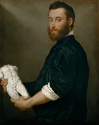 "" Porträtt av skulptören Alessandro Vittoria (1525-1608) "" (Skulptören Alessandro Vittoria (1525-1608)) Målning av Giovan Battista Moroni (1520 / 25-1578) - cirka 1552-2,53 duk Dim. 5x64 , 6 cm konsthistoriskt museum, Wien