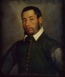Porträtt av en gentleman i en grön dubbeltröja och ringbrynjeskjorta, ca 1565 (olja på duk)