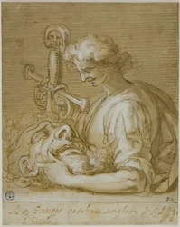 David med Goliat huvud och svärd