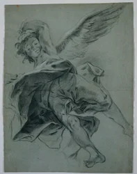En flygande ängel (recto); Studier av händer som spelar instrument (verso)