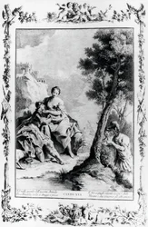 Armida och Rinaldo sett av korsfararna Carlo och Ubaldo, canto XVI, Jerusalem levererad