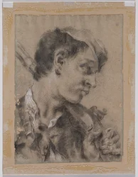 Chef för en ung man i profil med en pistol över axeln, ca. 173040-talet.