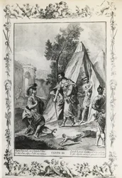 Det befriade Jerusalem, sång III, illustration av Giovanni Battista Piazzetta (1683-1754) till en dikt av Torquato Tasso (1544-1595), utgåva publicerad i Venedig 1745, Italien