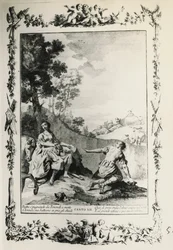 Jerusalem Delivered, canto XII, illustration av Giovanni Battista Piazzetta (1683-1754) för dikt av Torquato Tasso (1544-1595), upplaga publicerad i Venedig 1745, Italien