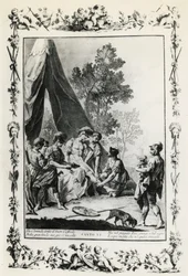 Jerusalem Delivered, canto XI illustration av Giovanni Battista Piazzetta (1683-1754) för dikt av Torquato Tasso (1544-1595), upplaga publicerad i Venedig 1745, Italien