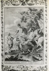 Jerusalem Delivered, canto XX, illustration av Giovanni Battista Piazzetta (1683-1754) för dikt av Torquato Tasso (1544-1595), upplaga publicerad i Venedig 1745, Italien