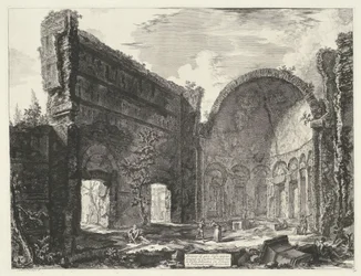 Bibliotheek i Villa Adriana te Tivoli Rester av ett rum som tillhör Castro Pretorio i Villa Adriana i Tivoli (titel på objektet) Gezichten op Rome (serietitel) Vy över Rom ritade och graverade av Giambattista Piranesi-arkitekten Ve(nez)i