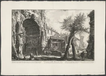 Boog van Titus i Rom Utsikt över Titusbågen (titel på objekt) Gezichten op Rome (serietitel) Utsikt över Rom designad och graverad av Giambattista Piranesi-arkitekten Ve (nez) iano (serietitel)