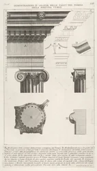 Gesims och kolonn från Temple of Fortuna Virilis Tempio della Fortuna Virile, från ..., 1756.