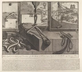 Demonstrationspanel som visar teknik för att höja travertin- och marmorblock för kon..., 1756.