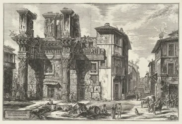 Forum van Nerva te Rom Vy över resterna av Forum of Nerva (titel på objekt) Gezichten op Rome (serietitel) Utsikter över Rom tecknade och graverade av Giambattista Piranesi-arkitekten Ve(nez)iano (serietitel)