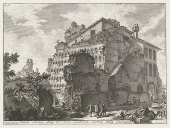 Graftombe van familjen van keizer Augustus Utvändig vy av de tre gravrummen, tros av familjen Aug.to (titel på objektet) Archeologische vondsten in en rond Rome (serietitel) Romerska antikviteter (serietitel)