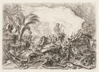 Groteschi: Ruiner med en staty av en faun och en fallen kolumn, ca. 1745-50.