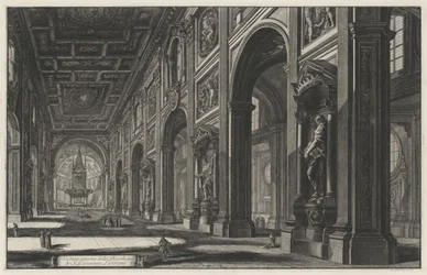 Interiörvy av basilikan San Giovanni in Laterano (ur: Vedute di Roma)