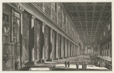 Interieur van de Santa Maria Maggiore i Rom Interiörvy av basilikan S. Maria Maggiore (titel på objektet) Gezichten op Rome (serietitel) Utsikt över Rom designad och graverad av Giambattista Piranesi-arkitekten Ve (nez) iano (serietitel)