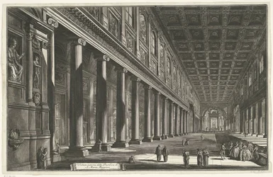 Interieur van de Santa Maria Maggiore i Rom Interiörvy av basilikan S. Maria Maggiore (titel på objektet) Gezichten op Rome (serietitel) Utsikt över Rom designad och graverad av Giambattista Piranesi-arkitekten Ve (nez) iano (serietitel)