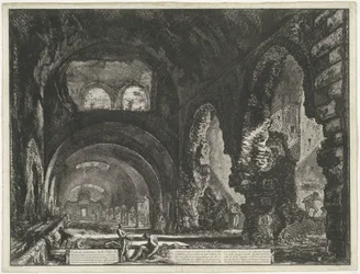 Interieur van de Tempel van Hercules Victor t och Tivoli Invändig vy av Villa di Mecenate (titel på objekt) Gezichten op Rome (serietitel) Utsikt över Rom designad och graverad av Giambattista Piranesi-arkitekten Ve (nez) iano (serietitel)