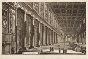 Interiörvy av basilikan S. Maria Maggiore, från utsikt över Rom
