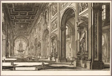 Inre vy av basilikan St. John Lateran, från utsikt över Rom
