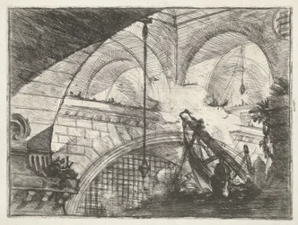 Fängelsehåla med lyftinstallation Båge med skalprydnad Dungeons (serietitel) Invenzioni Capric di Carceri all Acqua Forte (serietitel)