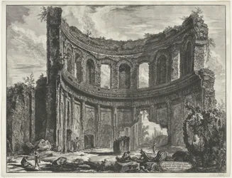 Kleine paleis i Villa Adriana t och Tivoli Rester av templet som heter Appollo i Hadrianus villa nära Tivoli (titel på objektet) Gezichten op Rome (serietitel) Utsikt över Rom designad och graverad av Giambattista Piranesi-arkitekten Ve (nez) iano (serien