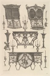 Diverse möbler inklusive två sedanstolar, ett sidobord och en kommod Deux c..., ca. 1769.