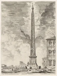 Egyptisk obelisk. Denna restes av påven Sixtus V på Piazza di S. Gio. Laterano, ur Vedute di Roma (Vyer över Rom)