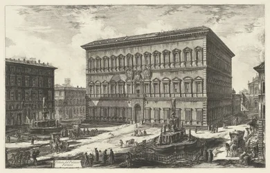 Palazzo Farnese i Rom Utsikt över Palazzo Farnese (titel på objekt) Gezichten op Rome (serietitel) Utsikt över Rom designad och graverad av Giambattista Piranesi-arkitekten Ve (nez) iano (serietitel)