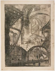 Perspective of Arches, with a Smoking Fire, tavla 6 från Carceri d