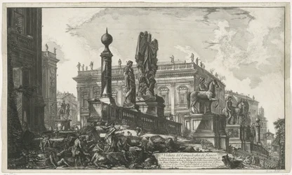 Capitol Square van länkar sett Utsikt över Capitolium på sidan (titel på objekt) Gezichten op Rome (serietitel) Utsikt över Rom designad och graverad av Giambattista Piranesi-arkitekten Ve (nez) iano (serietitel)