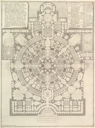 Plan av en rymlig och magnifik högskola designad efter Greelands gamla gymnasium, 1750.