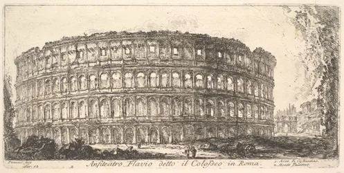 Plåt 12: Flavian Amphitheater, kallad Colosseum. 1. Konstantins båge. 2. Palat..., ca. 1748.